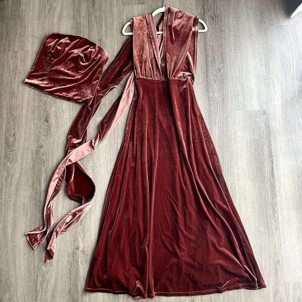 REVELRY Micah Convertible Velvet Dress in Terracota XS